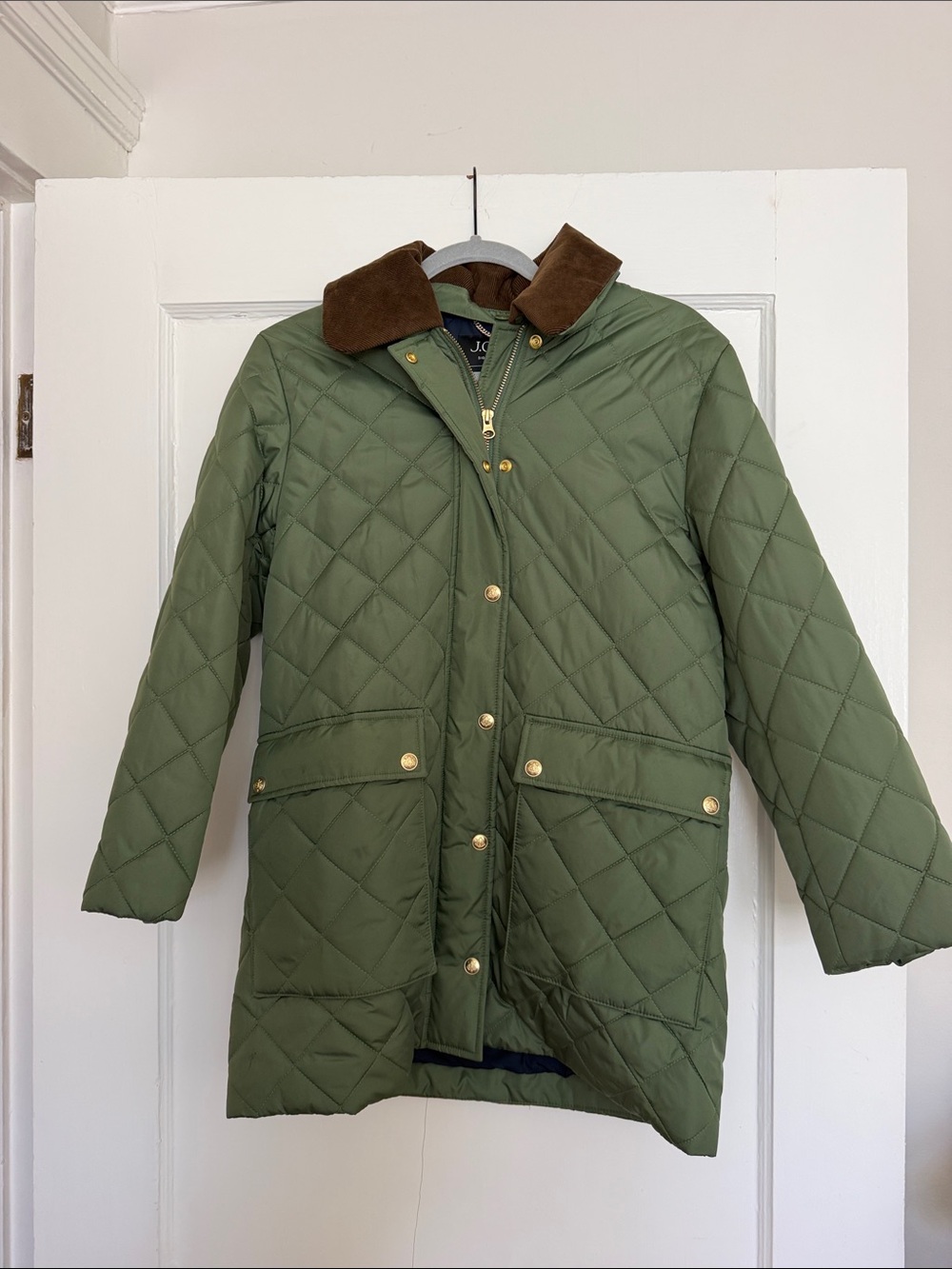Jcrew Women’s Quilted Green Jacket with Contrast Collar